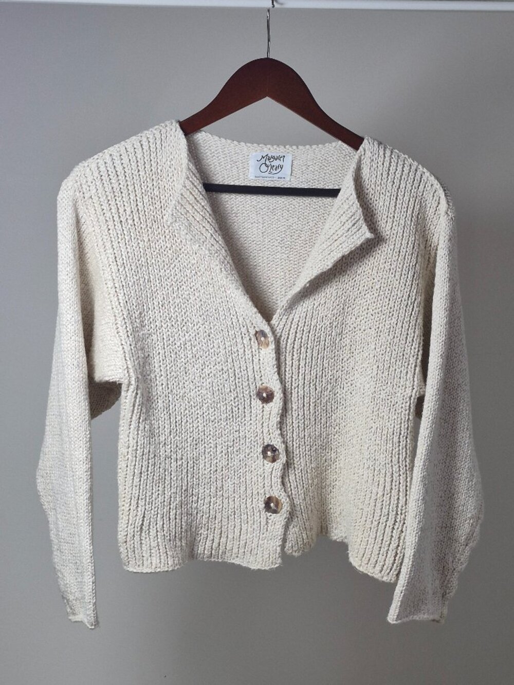 Margaret O’Leary Cotton Chunky Knit Cardigan Women’s Button Front Cropped Ivory